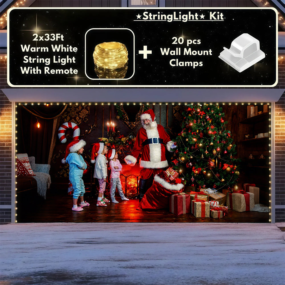 Santa With Kids| Christmas Garage Door Cover