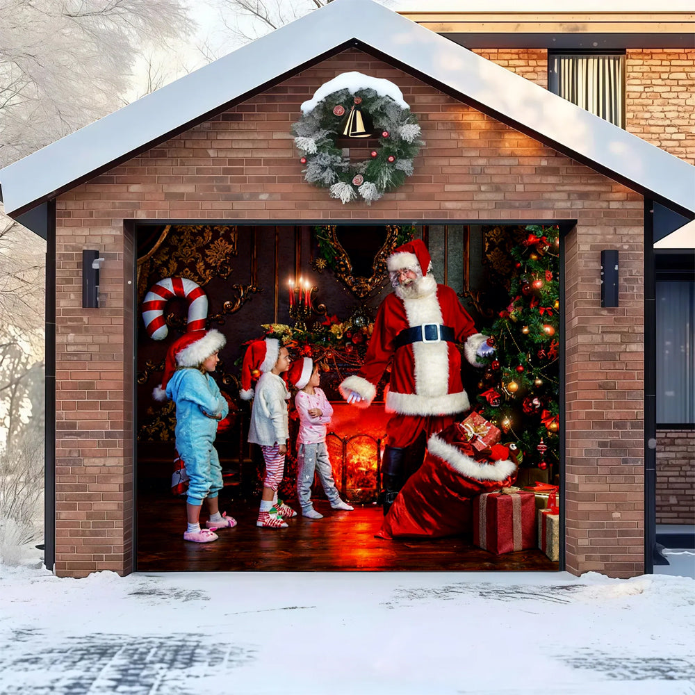Santa With Kids| Christmas Garage Door Cover