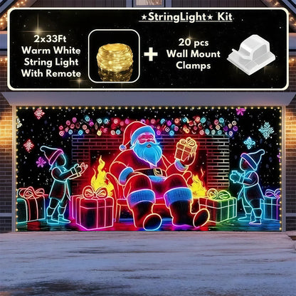 Neon Santa Fireplace | Christmas Garage Door Cover