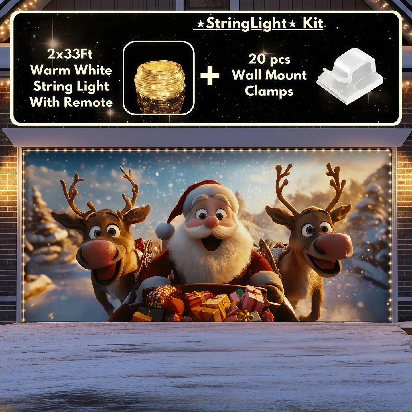 Santa & Reindeers | Christmas Garage Door Cover